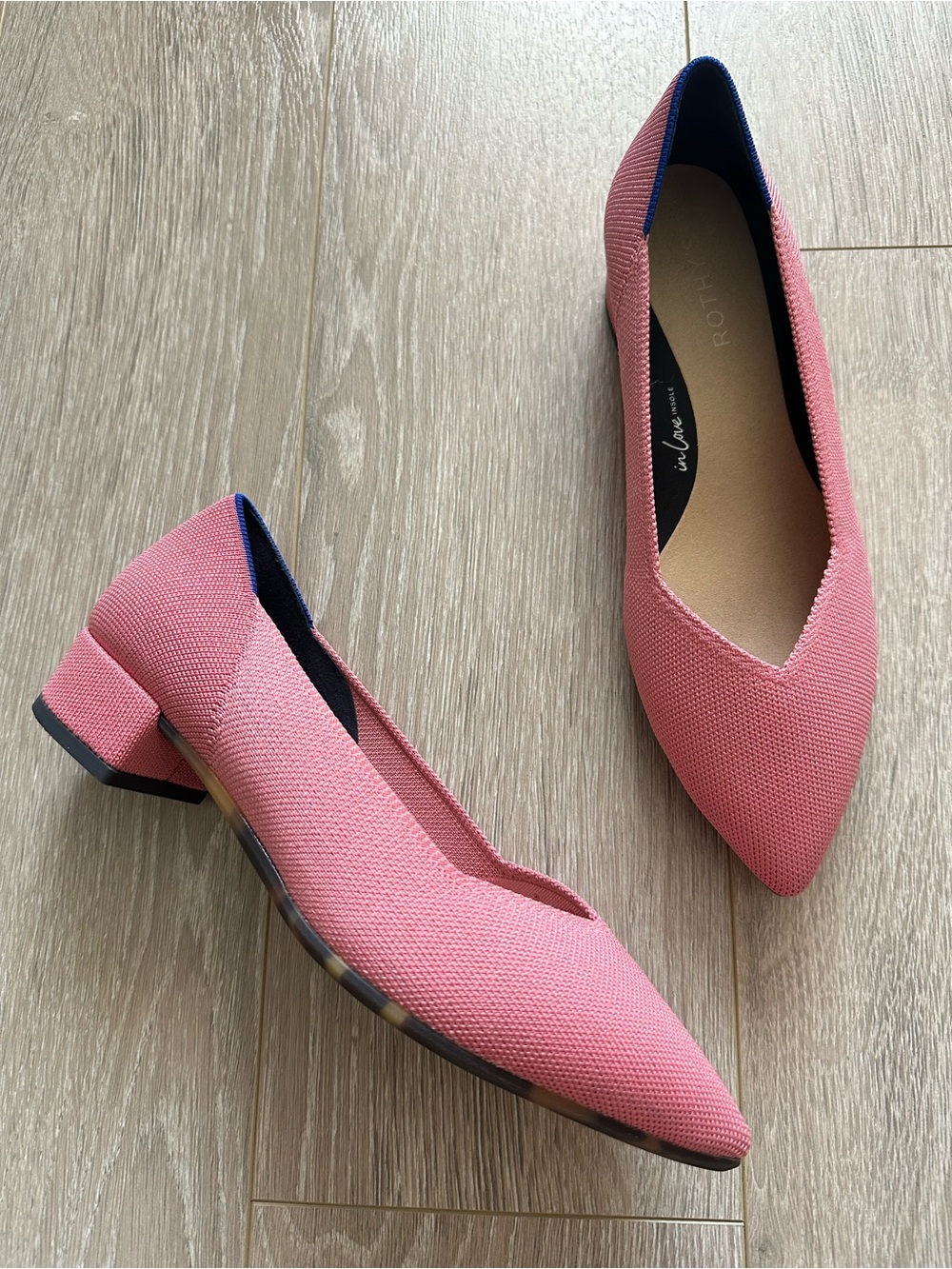 Rothy’s The High Point in Tulip Block Heel Pumps Shoes Pointed Toe Pink Sz 9